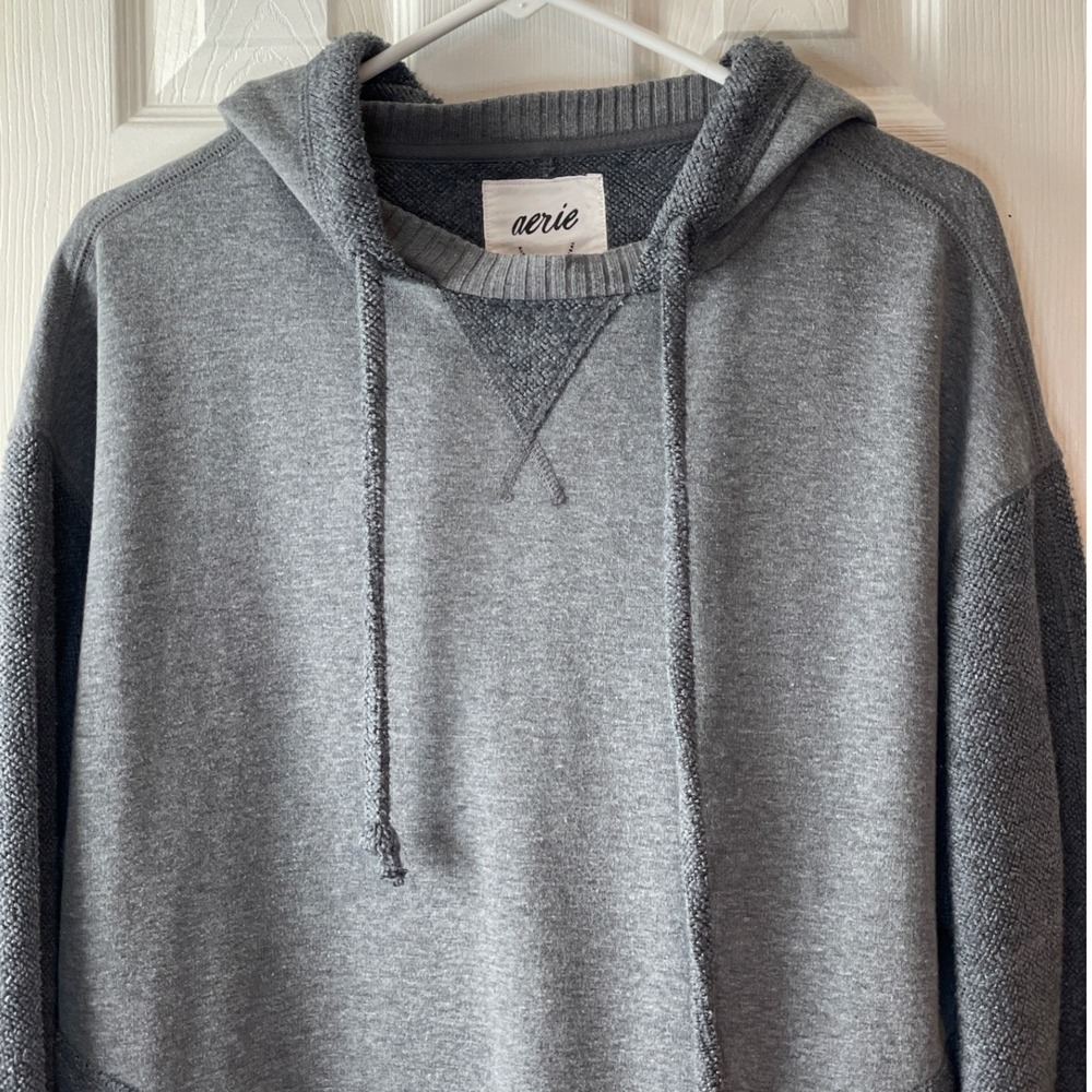 Aerie Hoodie Women XS Gray Mixed Texture Boucle Oversized Pullover Soft Cozy - Picture 2 of 15